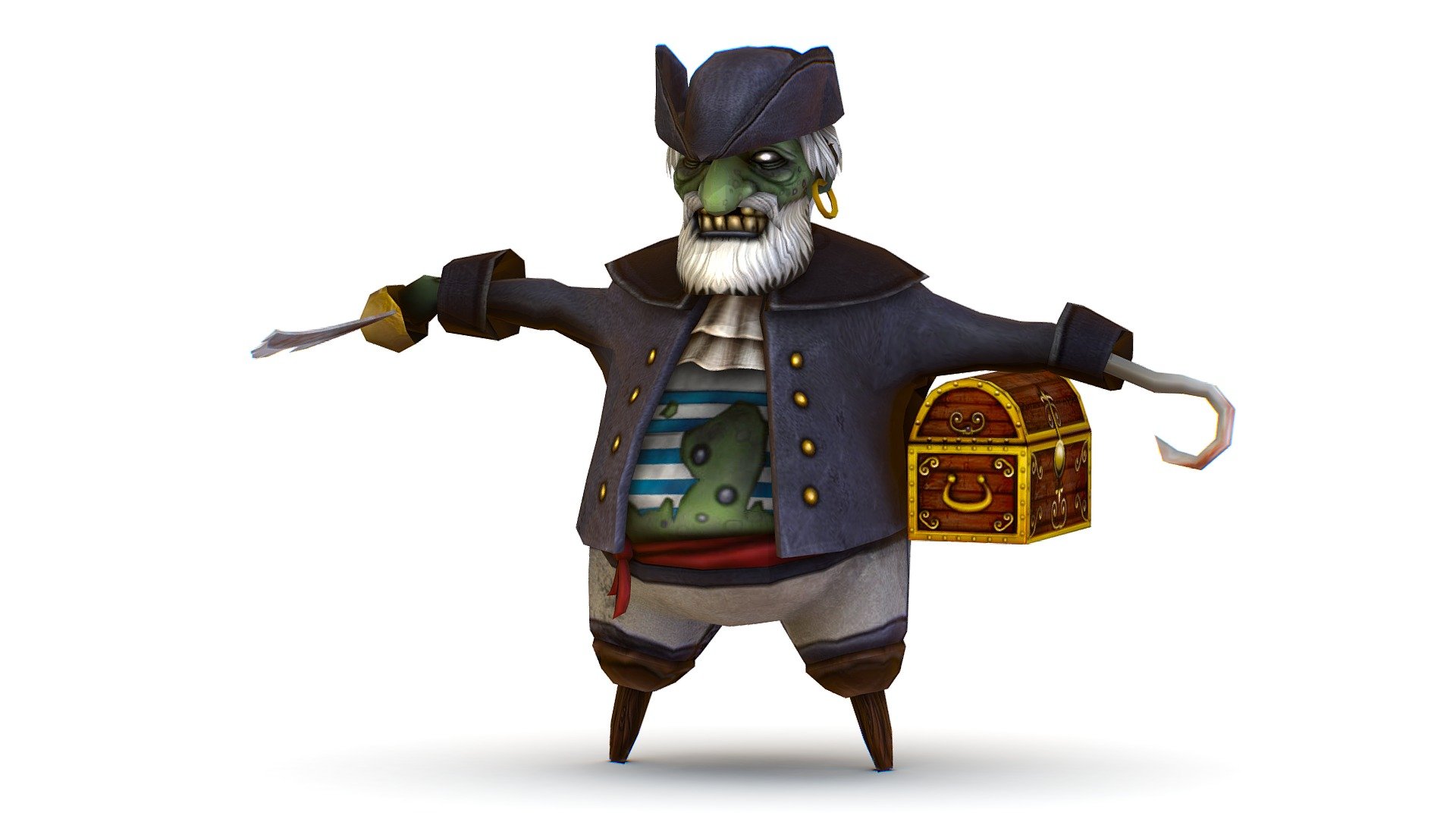 Skined Zombie Bandit Pirate Gangster Low Poly 3d model