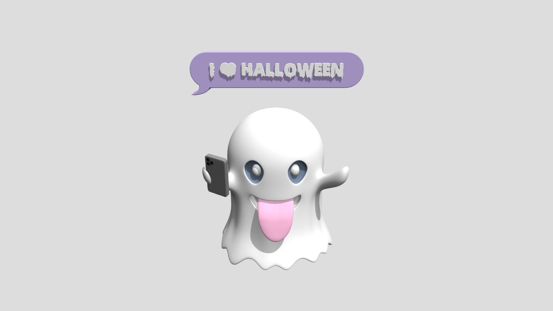 Funny Ghost with iPhone and text bubble. 3d model