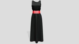 Sleeveless Slim Long Dress With Belt