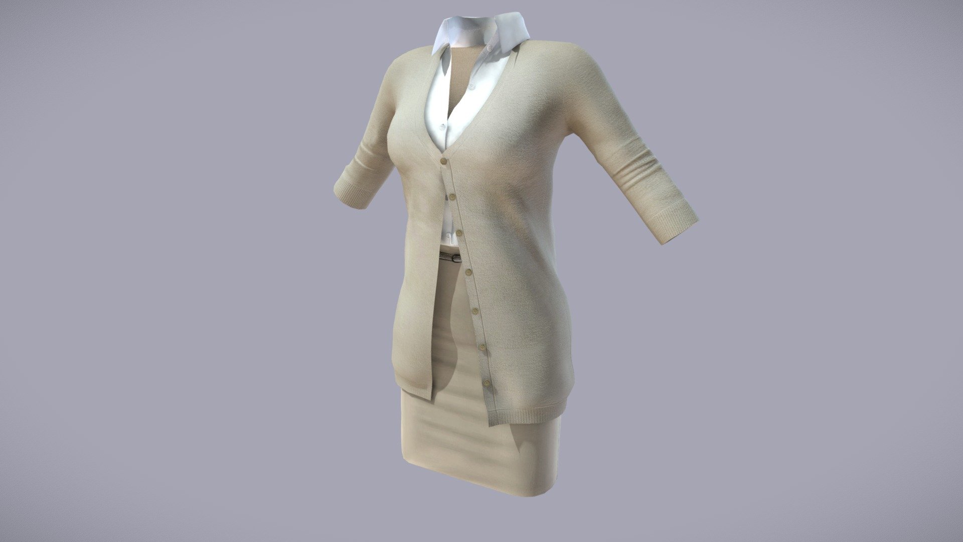 Female Business Cardigan Outfit 3d model