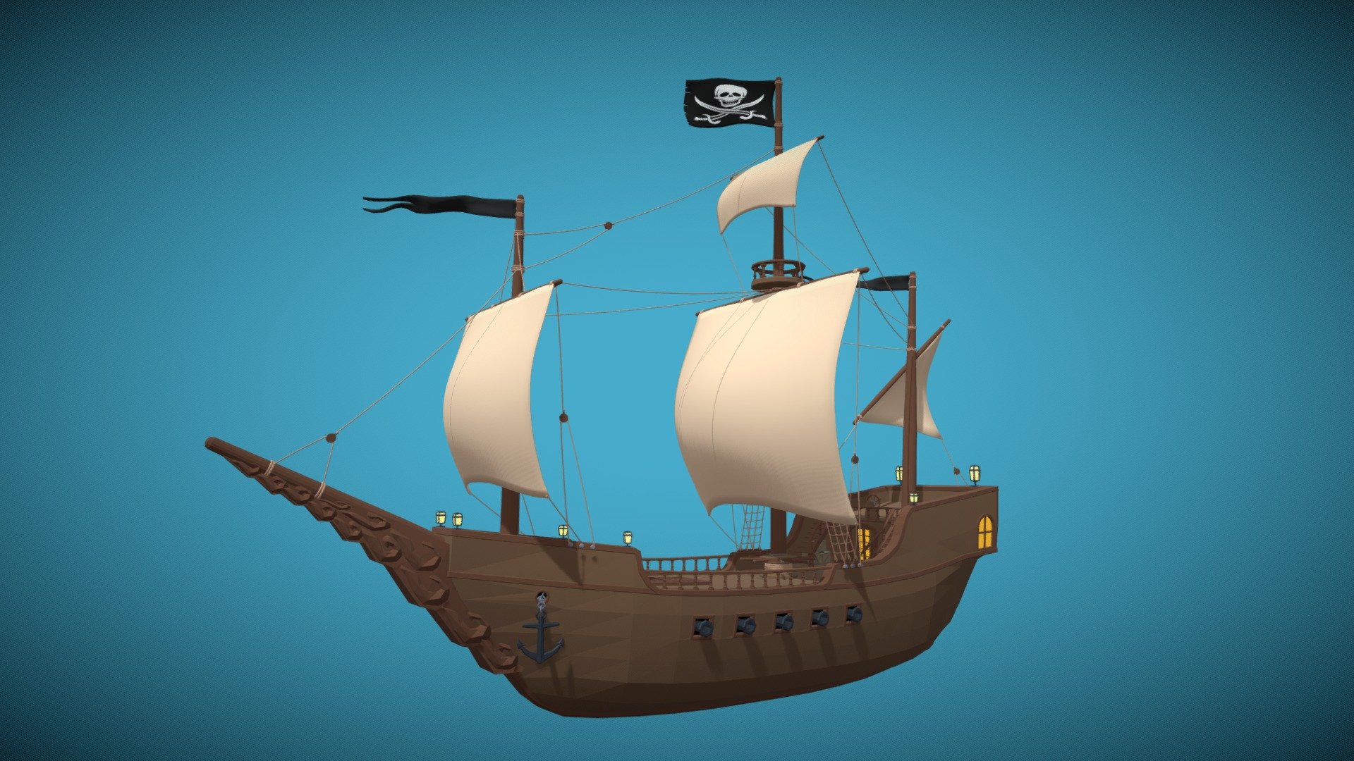 Stylized Low Poly Pirate Ship Galleon 3d model