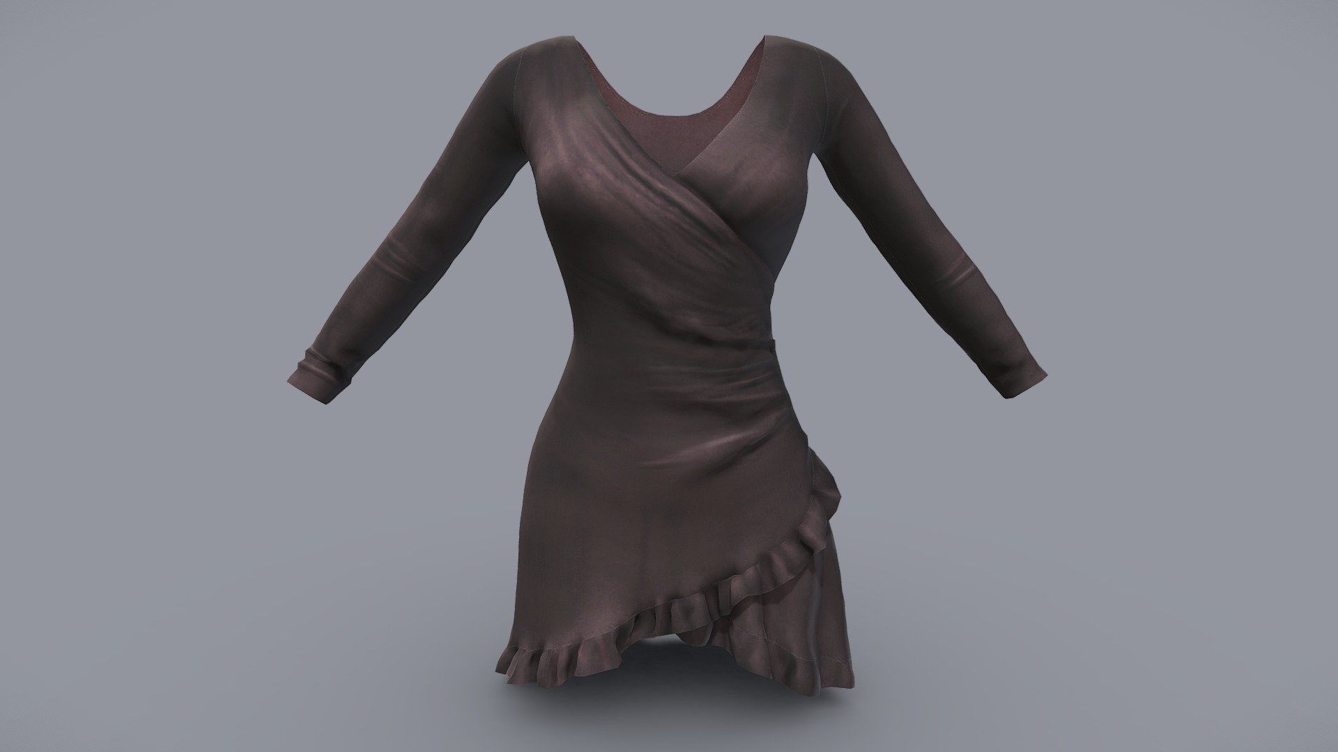 Female Ruffled Bottom Mini Wrap Dress 3d model