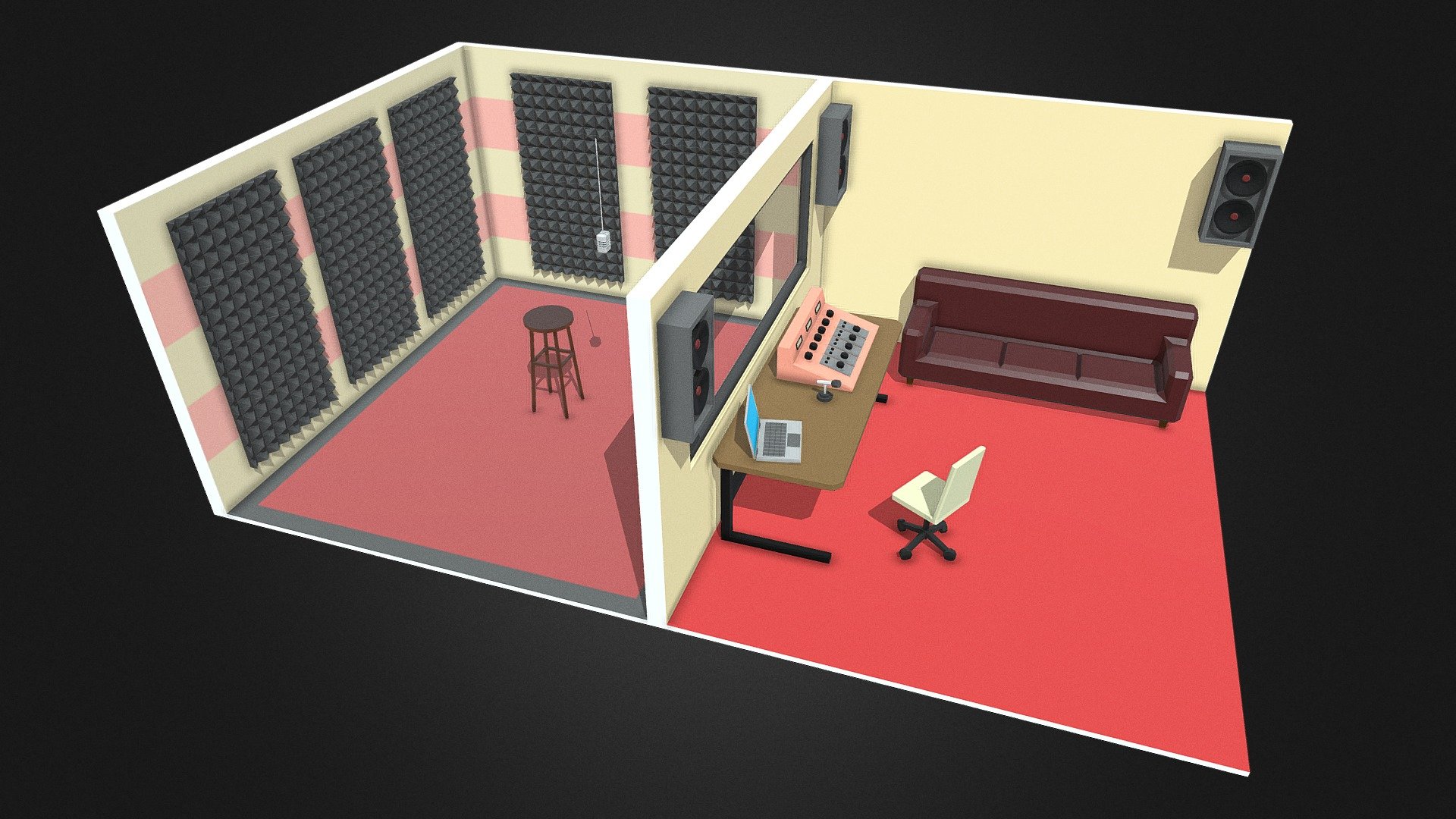 Low Poly Small Recording Studio 3d model