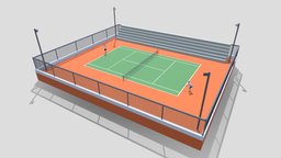 Cartoon Tennis Court Scene