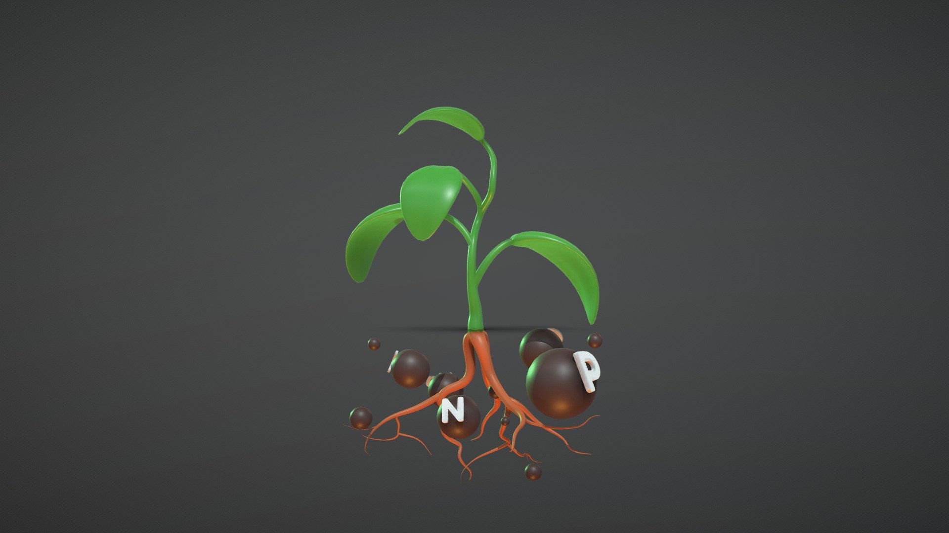 Plant with root (cartoon style) nutrition system 3d model