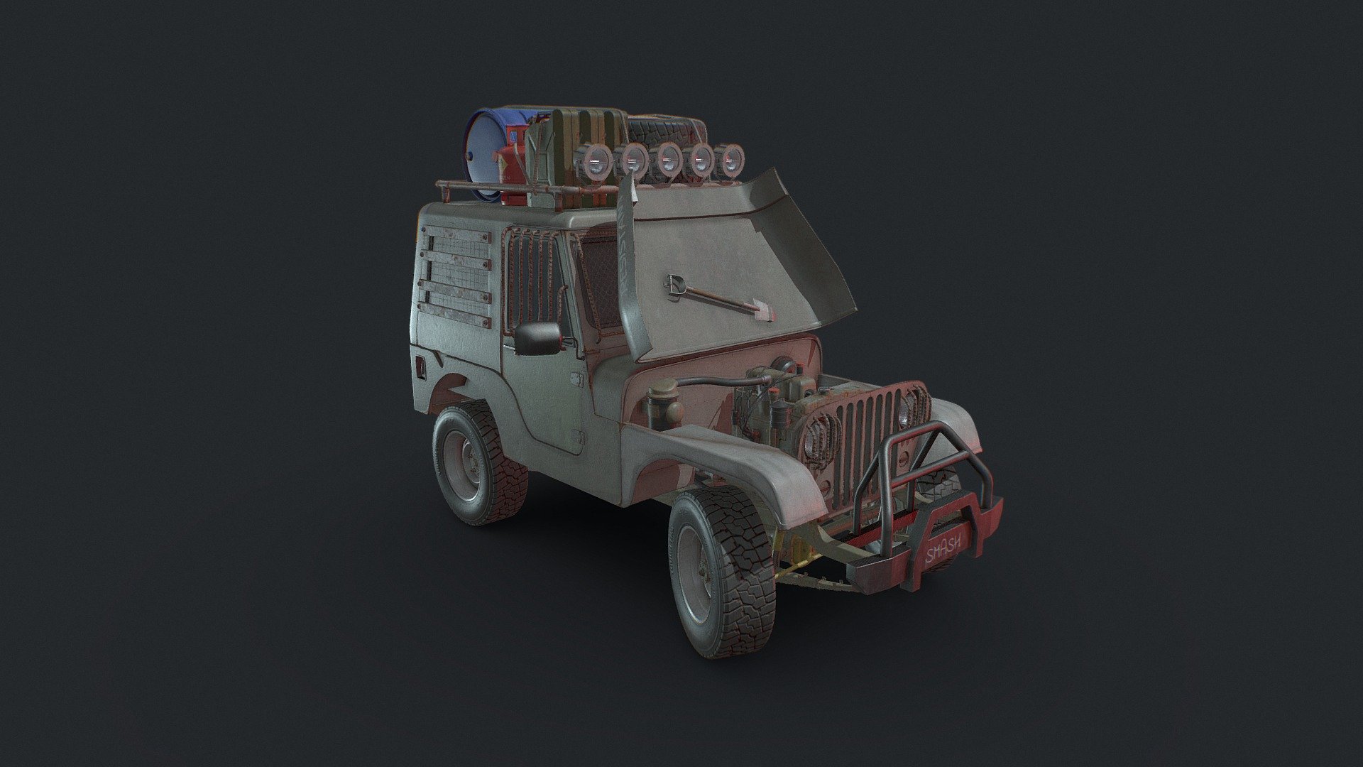 Apocalyptic Jeep Wrangler 3d model