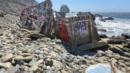 Mile Rock Beach graffiti ruins