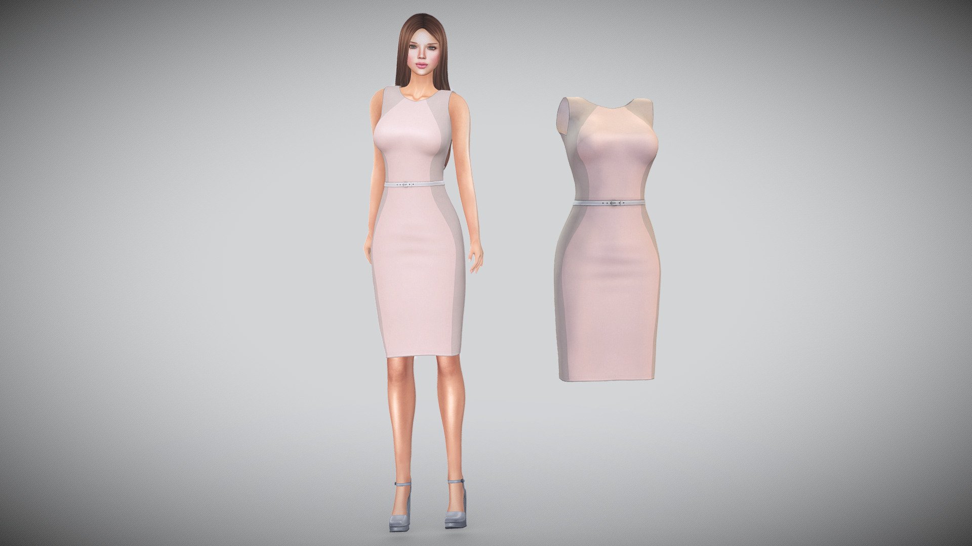 Sleevless Round Neck Knee Length Bodycon Dress 3d model