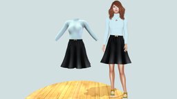 Turtle Neck Top Flaring Skirt Outfit