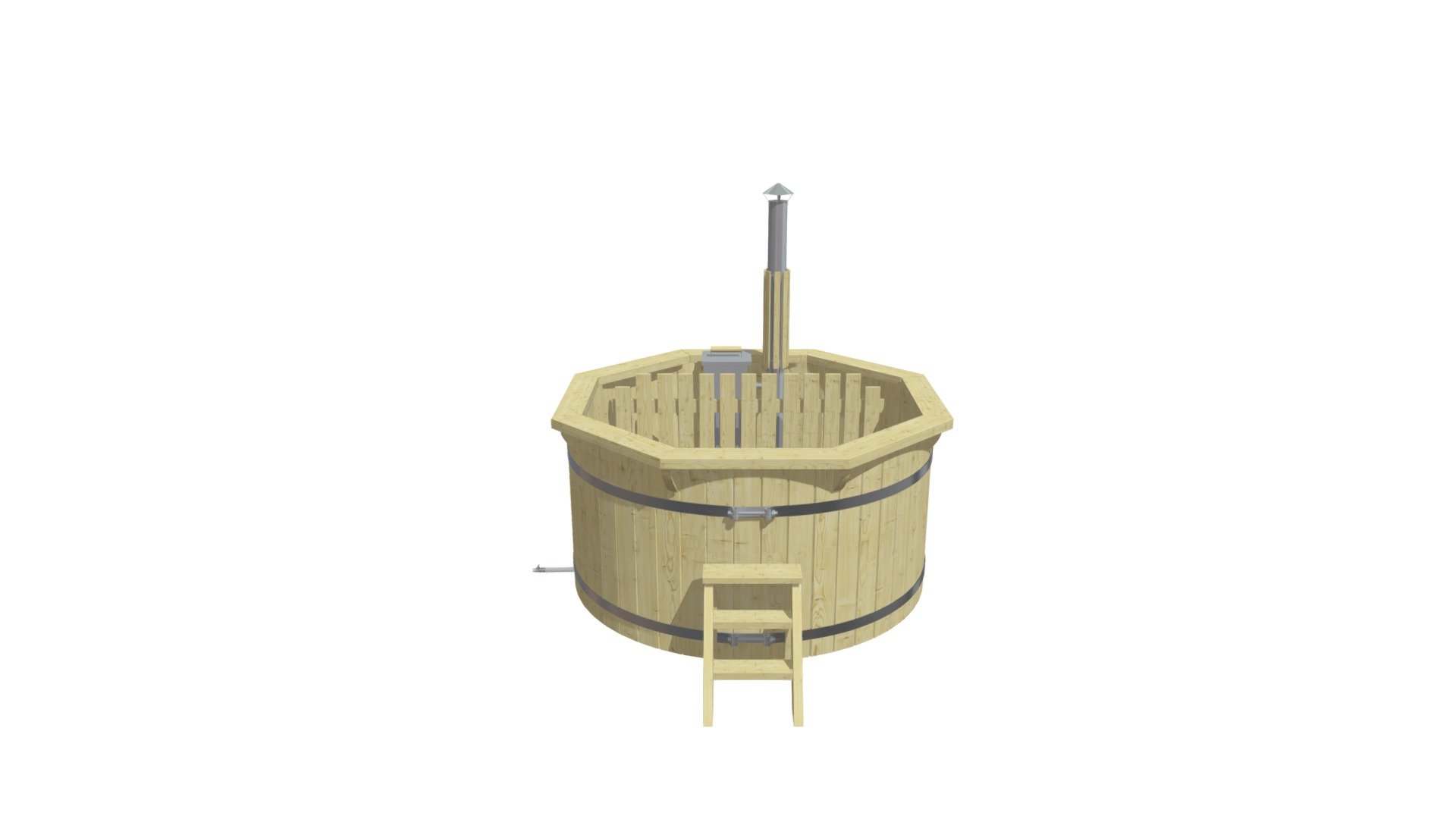 Wooden Hot Tub (2.2m) with internal heater 3d model