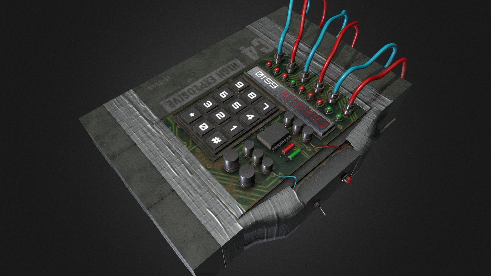 C4 Explosive with Detonator  [Tutorial Included] 3d model