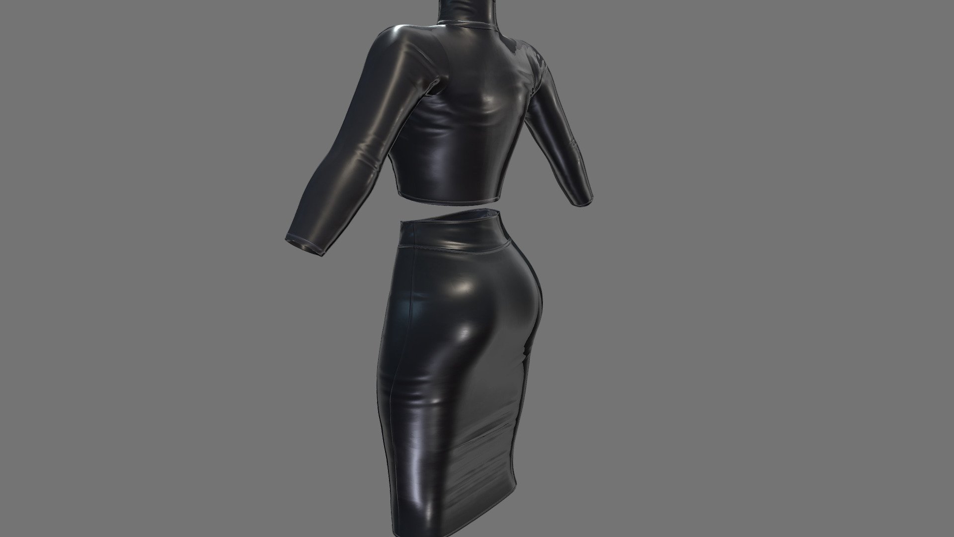 Black Leather Crop Top Pencil Skirt Outfit 3d model