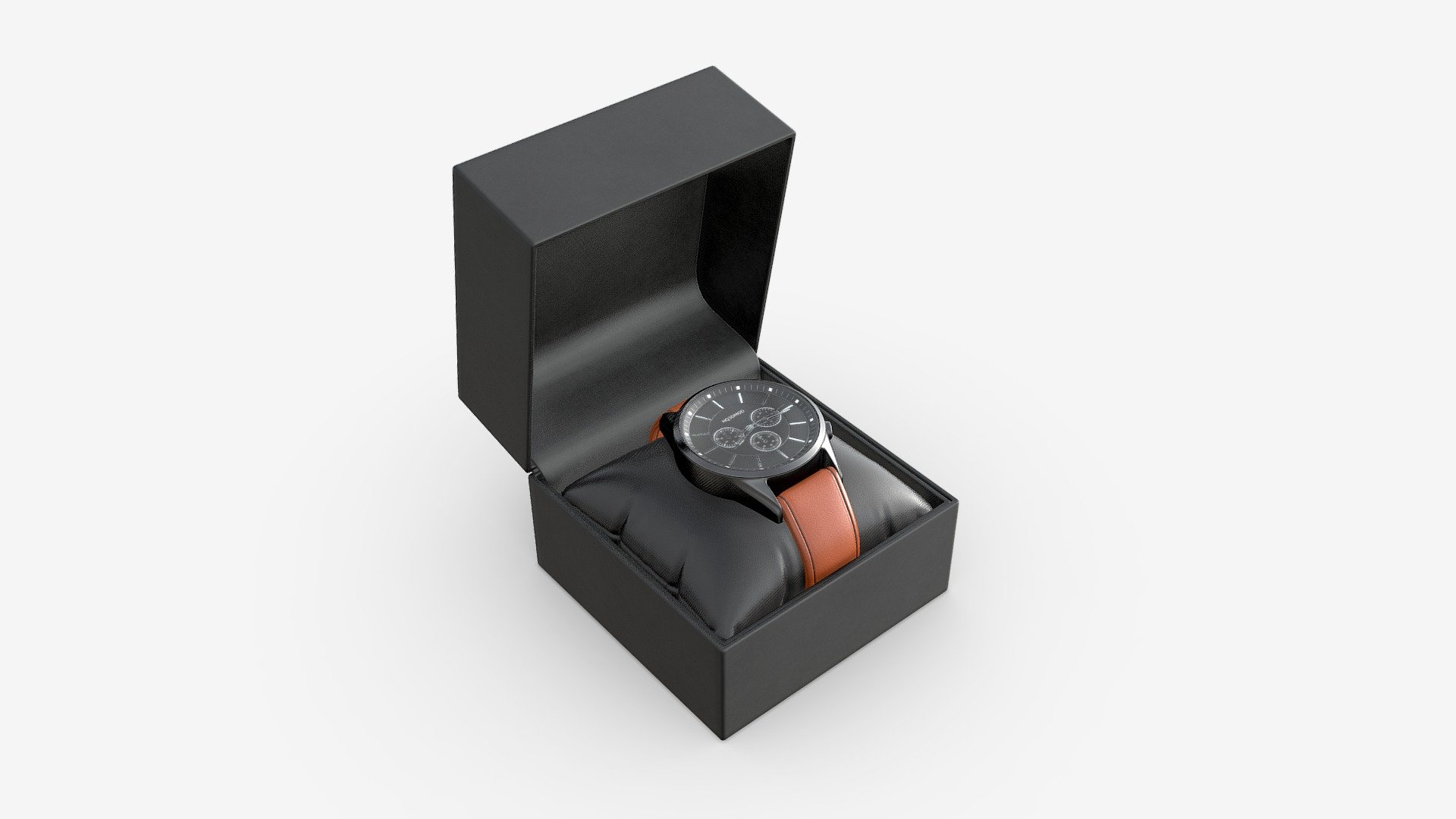 Wristwatch with Leather Strap in box 02 3d model