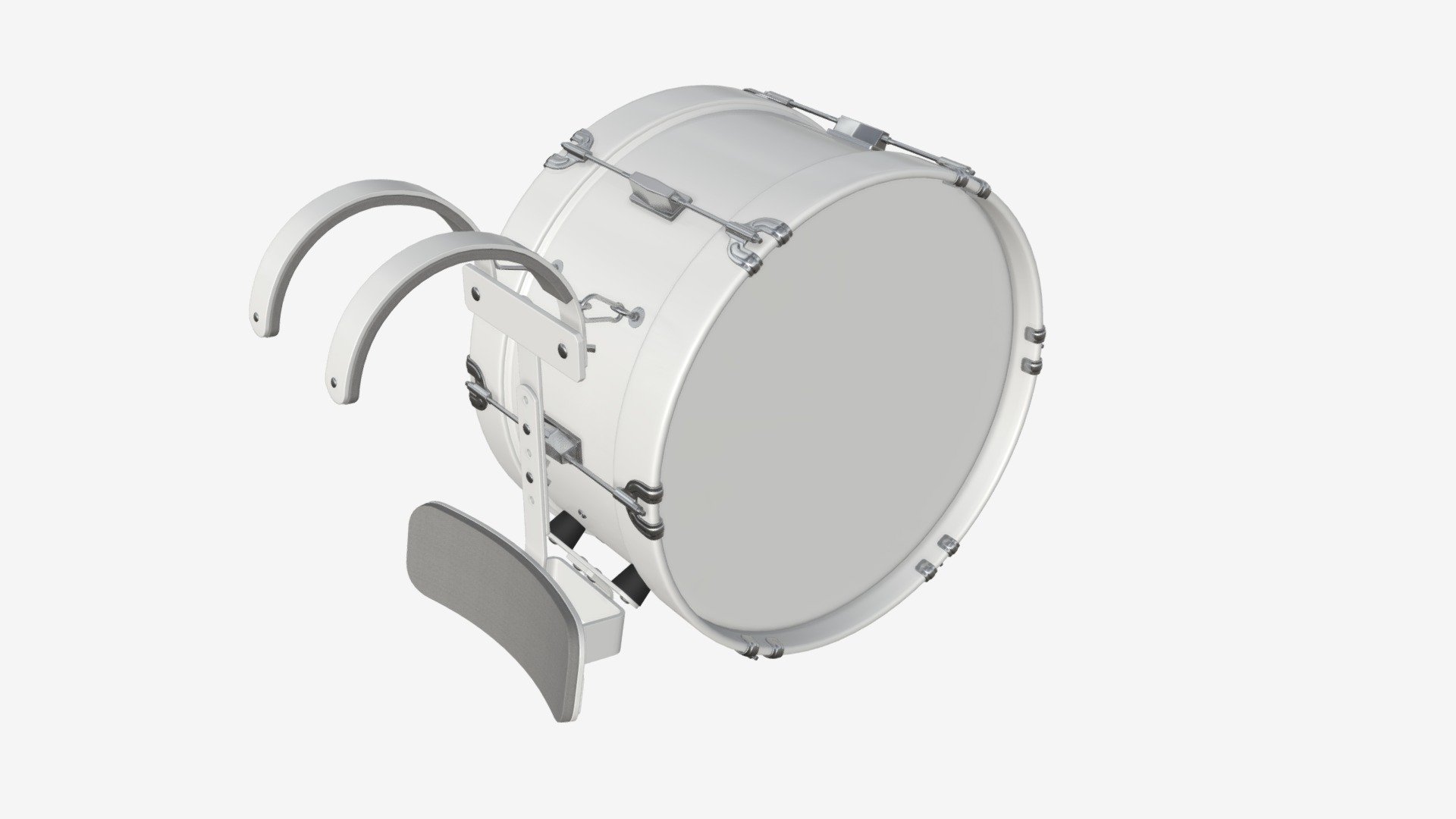 Marching bass drum with carrier pure white 3d model