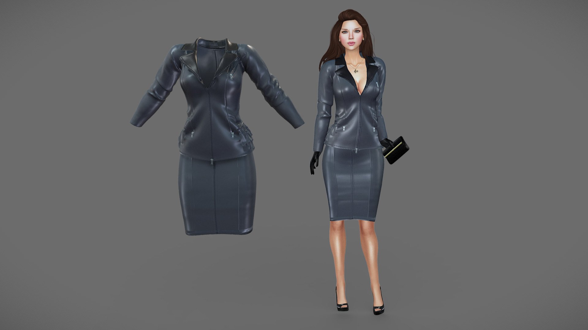 Female Leather Business Skirt Outfit 3d model