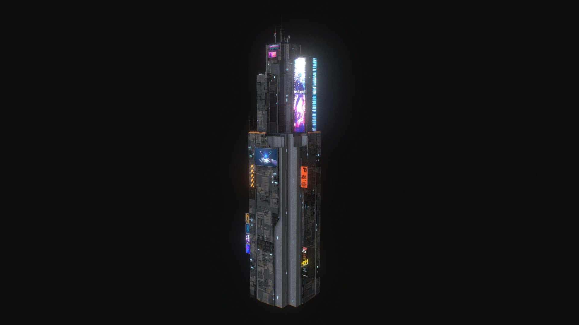 Cyberpunk Futuristic building Kitbash Bundle_011 3d model