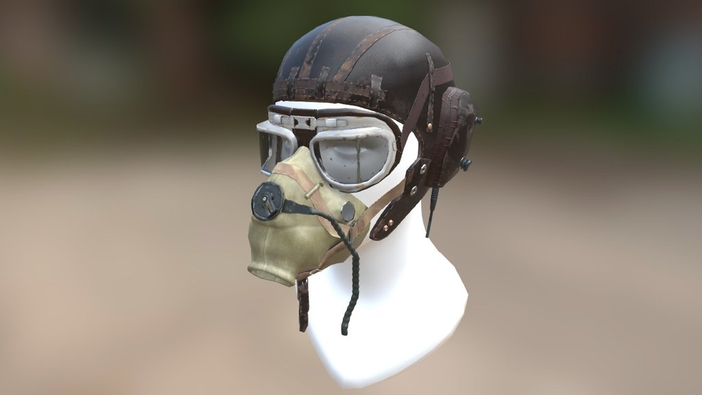 PBR Old leather pilot helmet 3d model