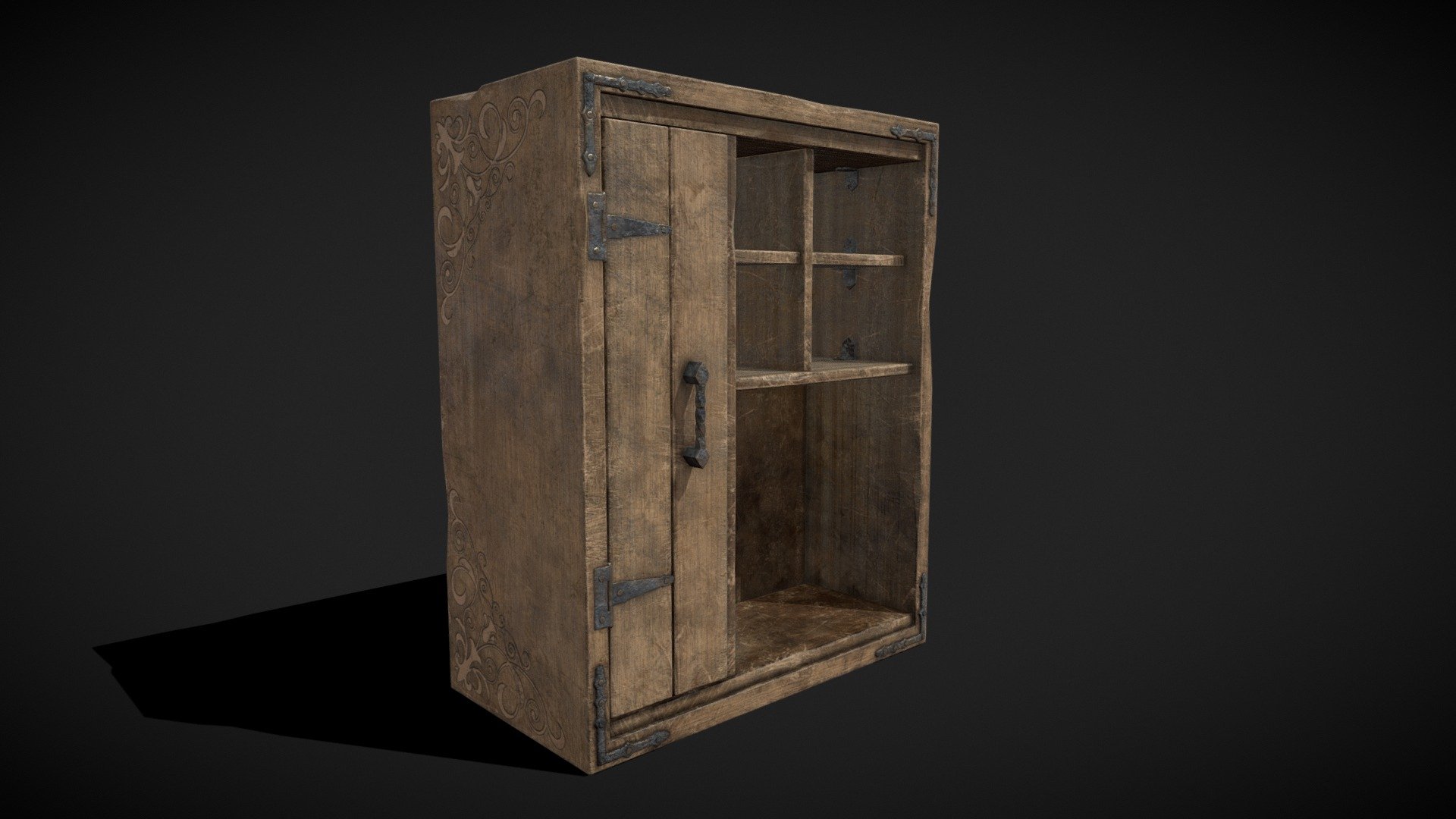 Rustic Ornamental Wooden Cabinet 3d model