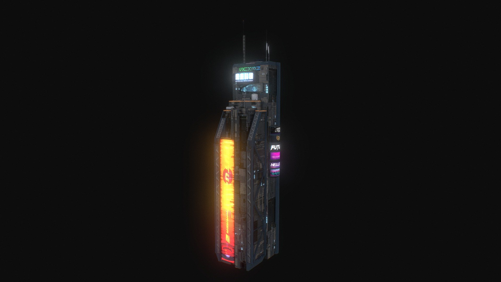 Cyberpunk Futuristic building Kitbash Bundle_004 3d model