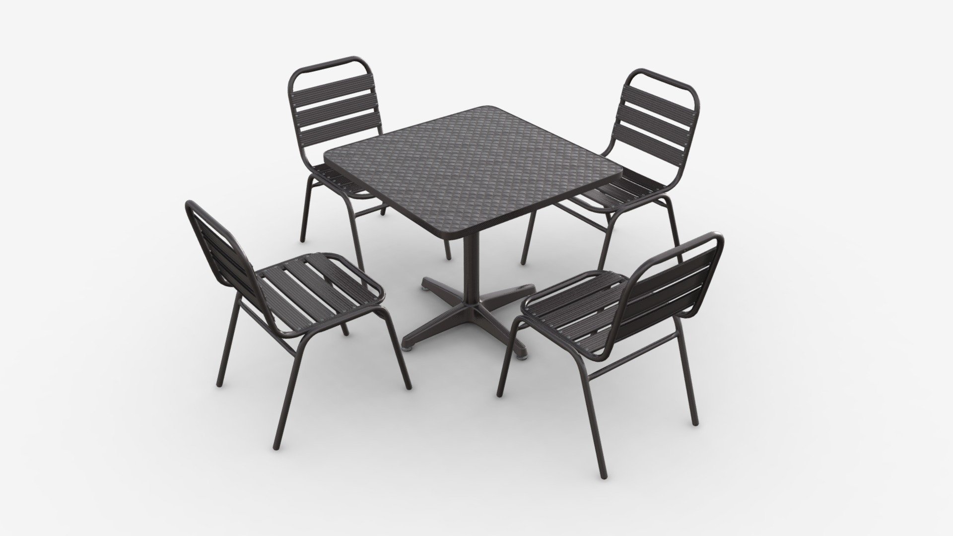 Square Metal Dining Table with Chairs 3d model