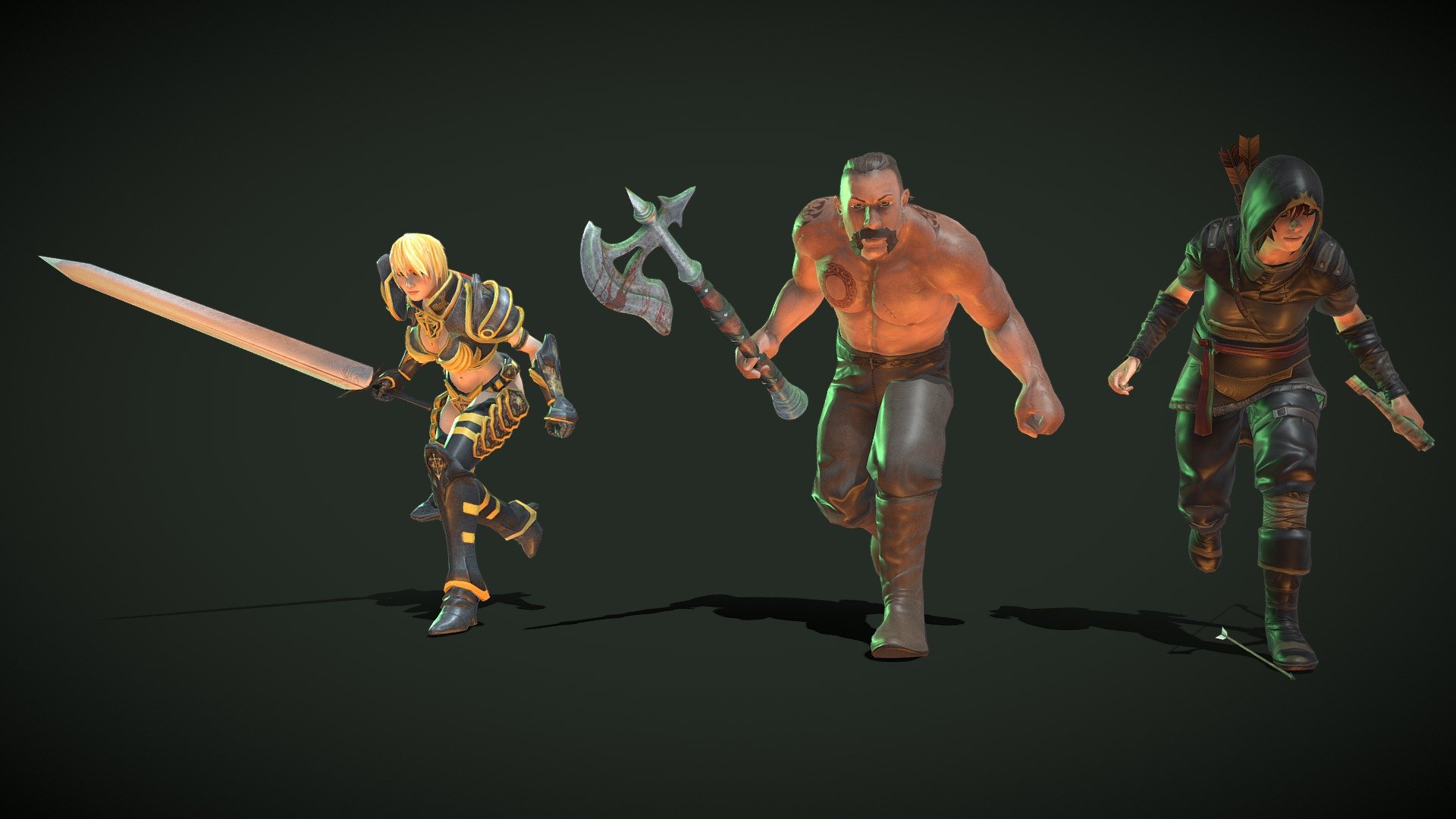 Animated Super Hero Trio Walking Weapons 3d model