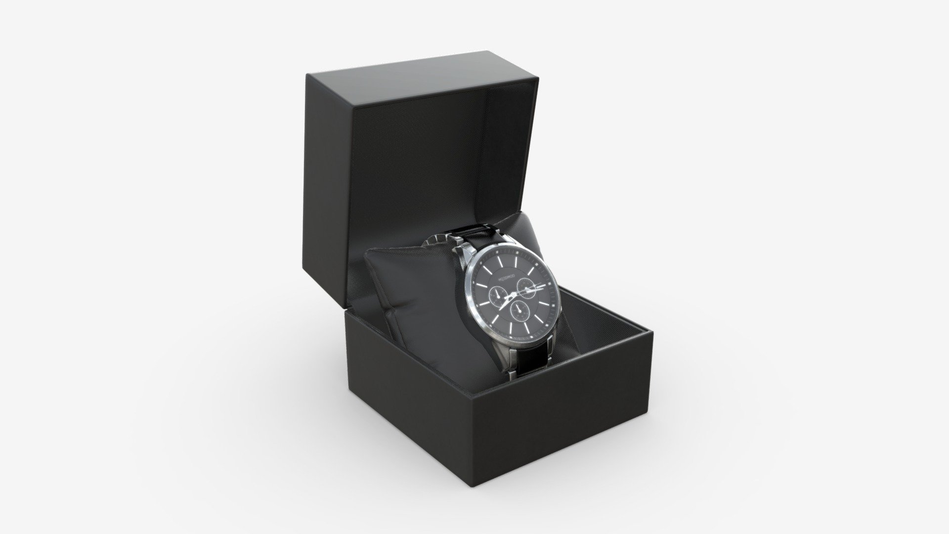 Wristwatch with Steel Bracelet in box 01 3d model