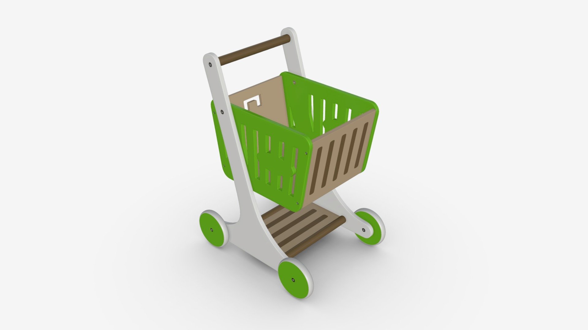 Market wooden shopping trolley 3d model