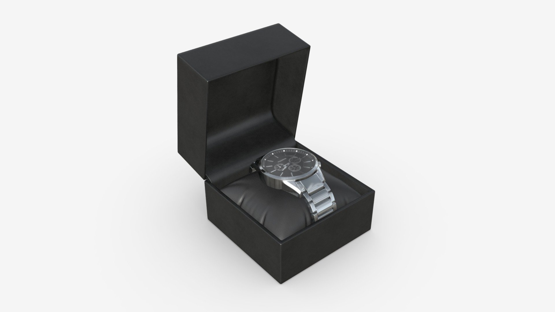 Wristwatch with Steel Bracelet in box 02 3d model