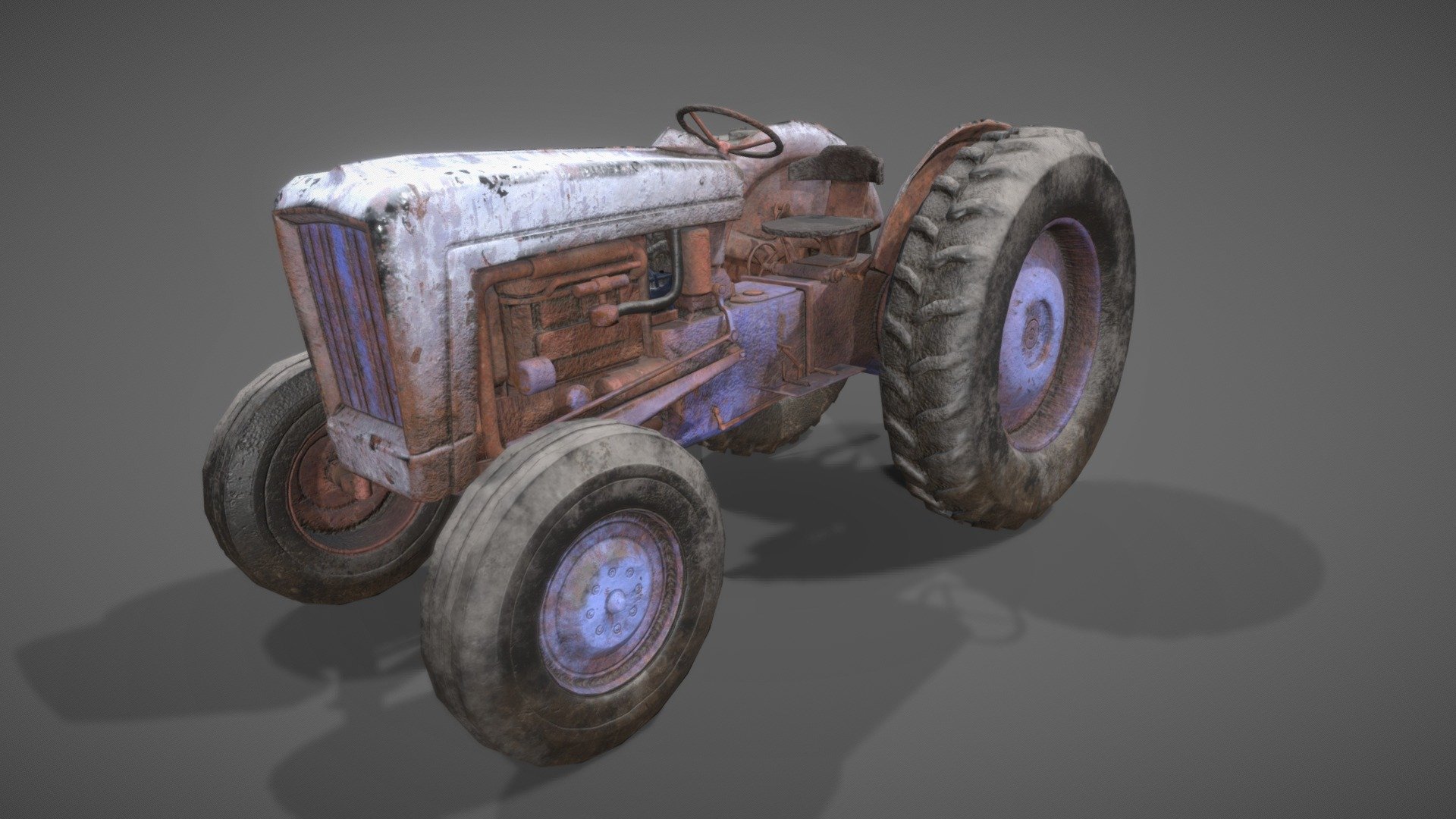 Old Tractor low poly 3d model