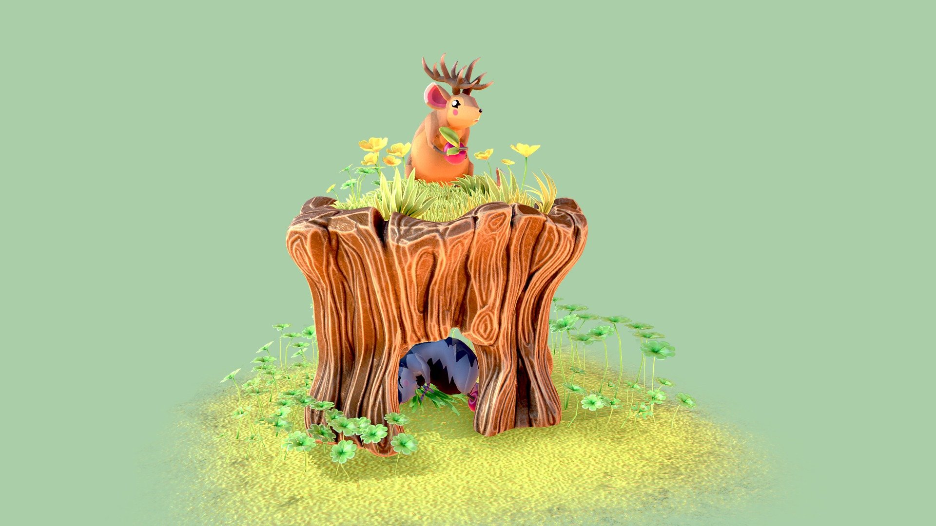 Cute forest scene with mice 3d model