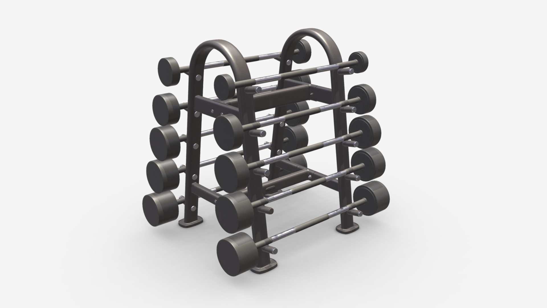 Rubber barbell set on rack 3d model