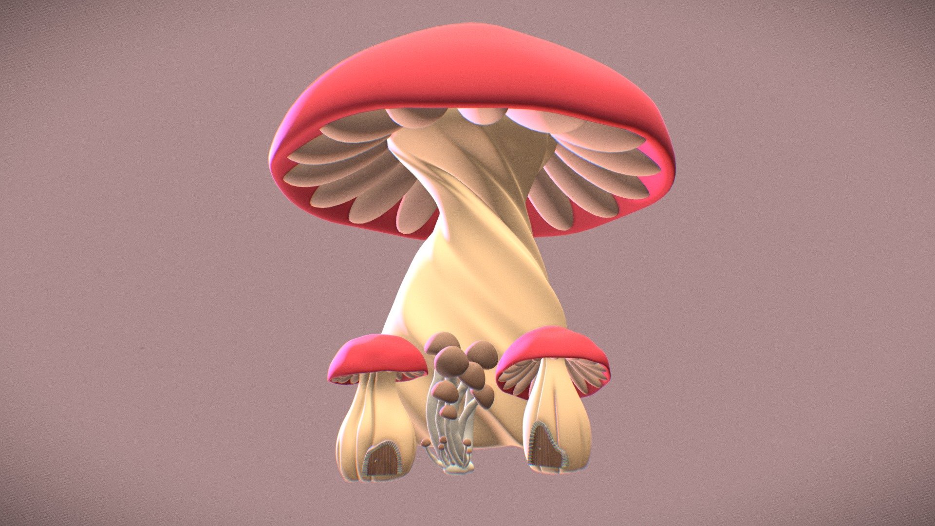 Simple Mushroom house and Shimeji 3d model