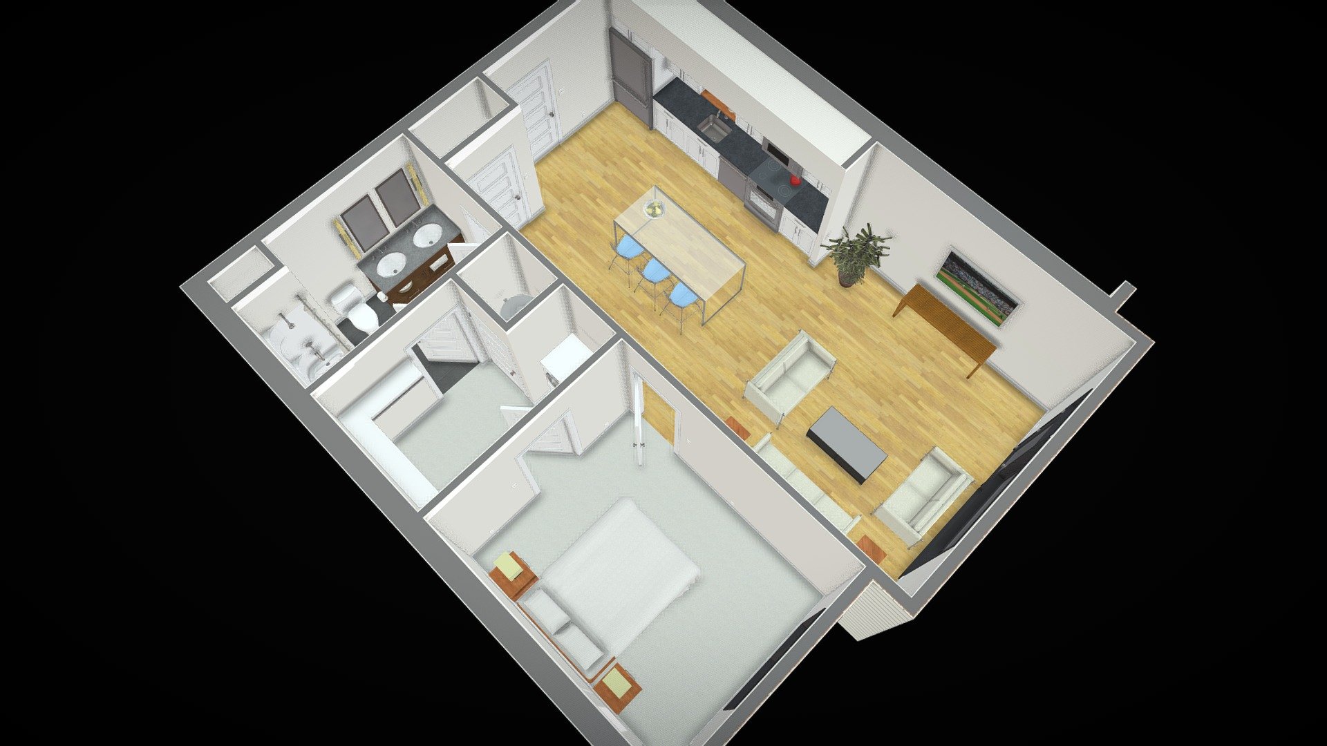 1 bedroom apartment floorplan 3d model