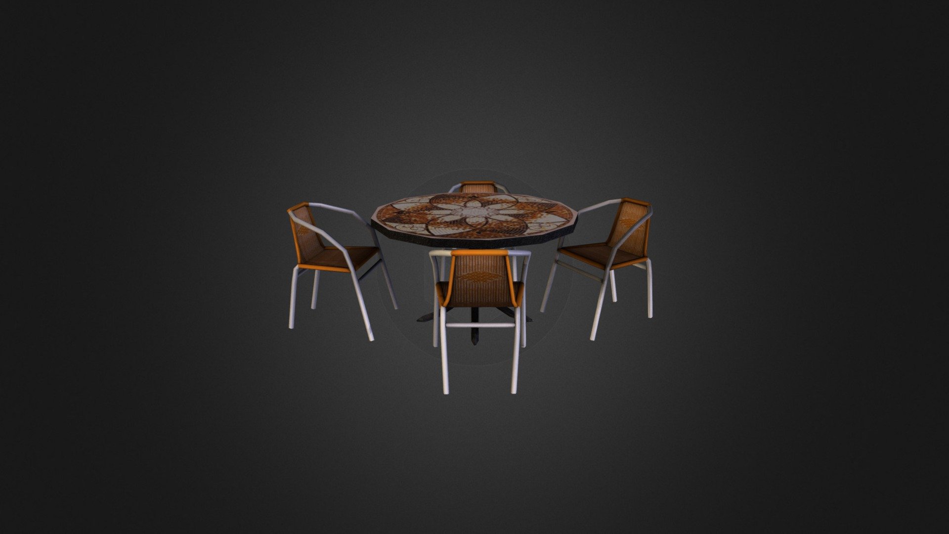 Low poly table with chairs 3d model