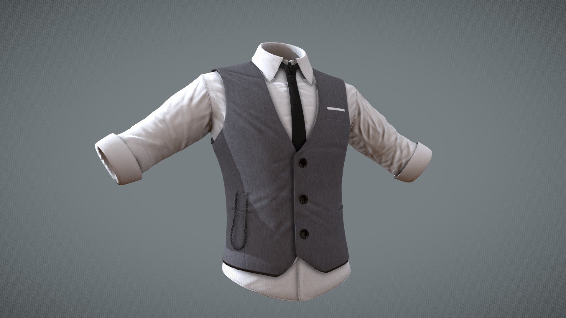 Formal Vest and Shirt with Pocket Watch Chain 3d model