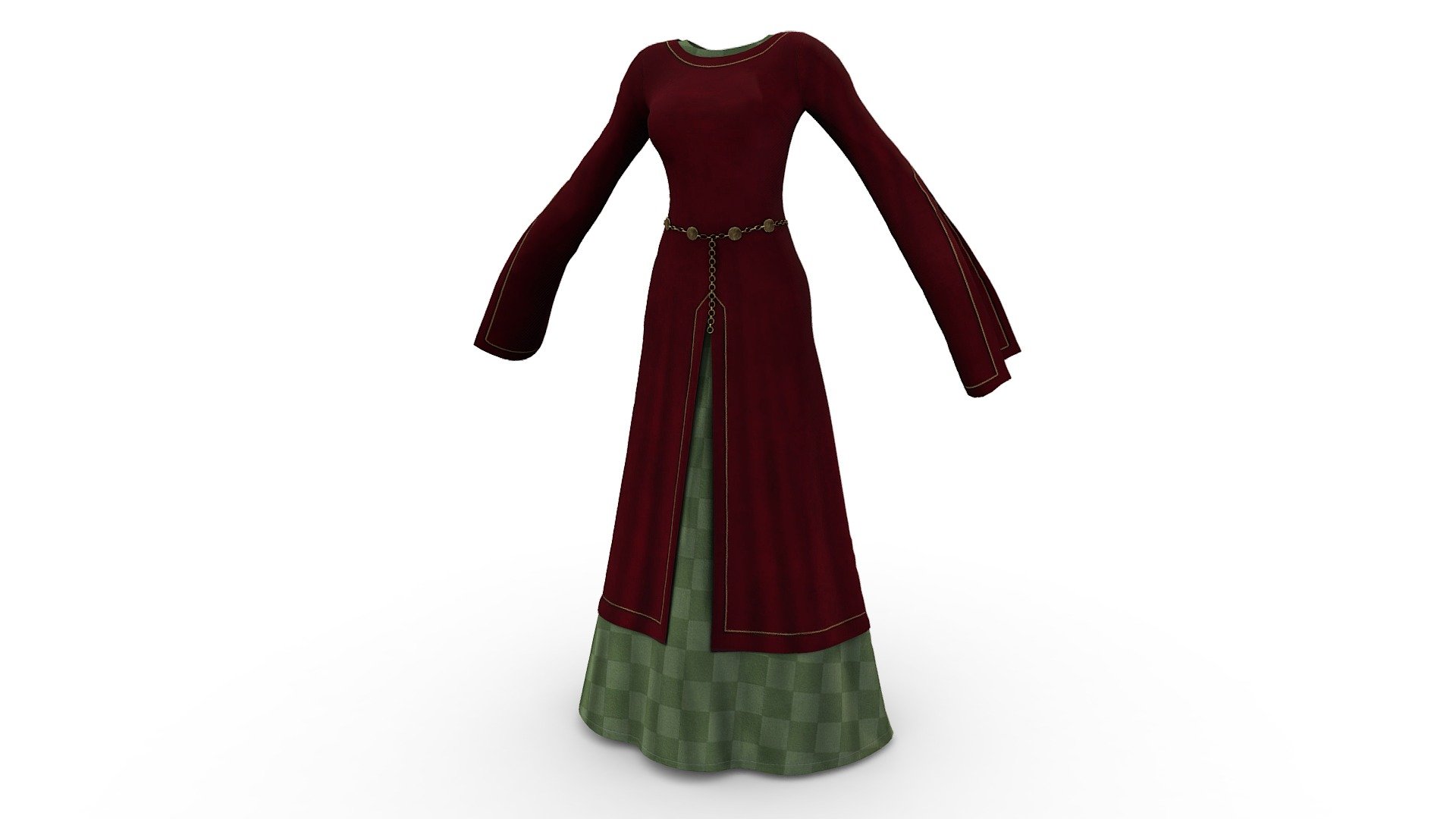 14th Century Medieval Female Gown 3d model