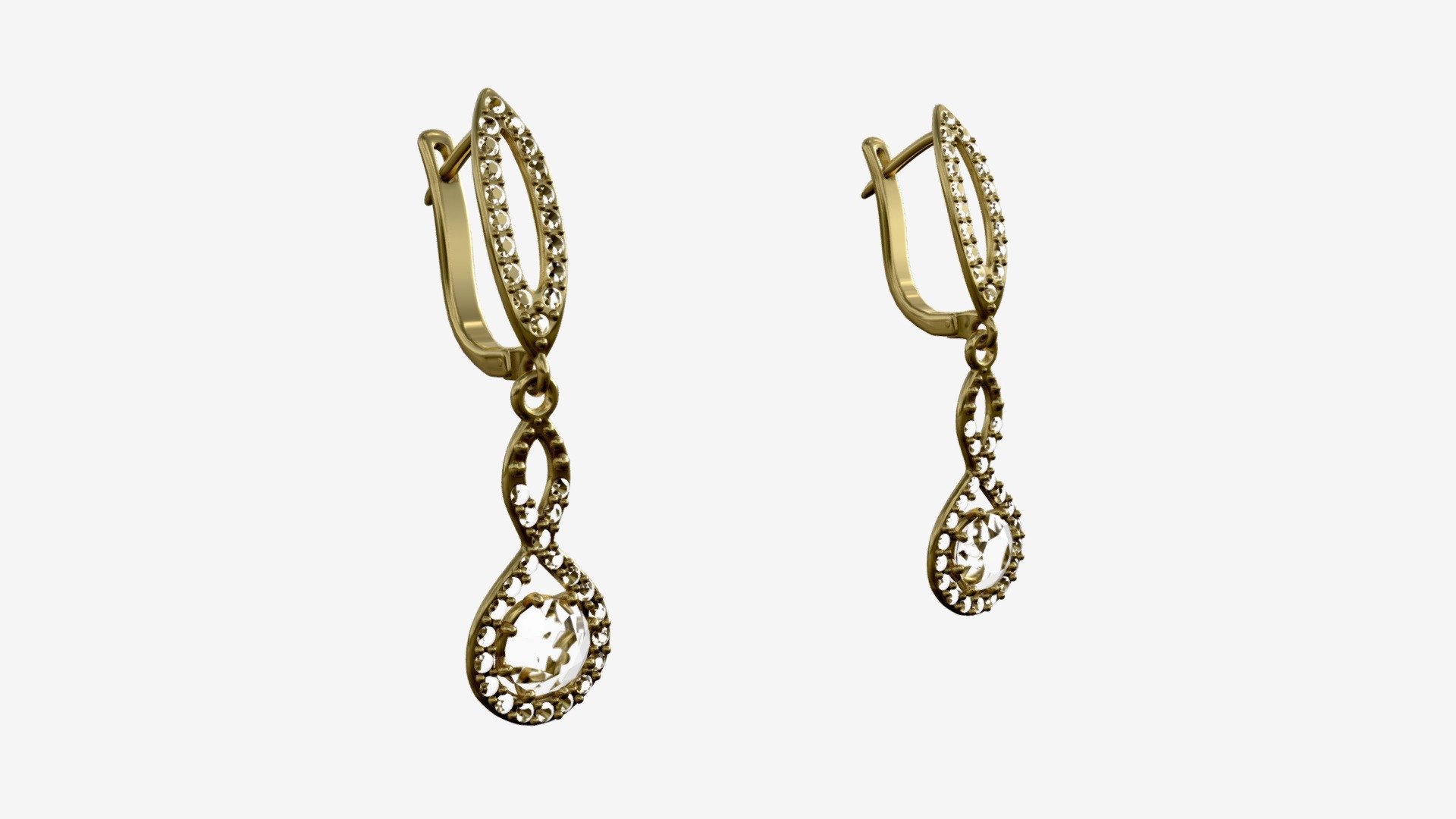 Earrings Diamond Gold Jewelry 02 3d model