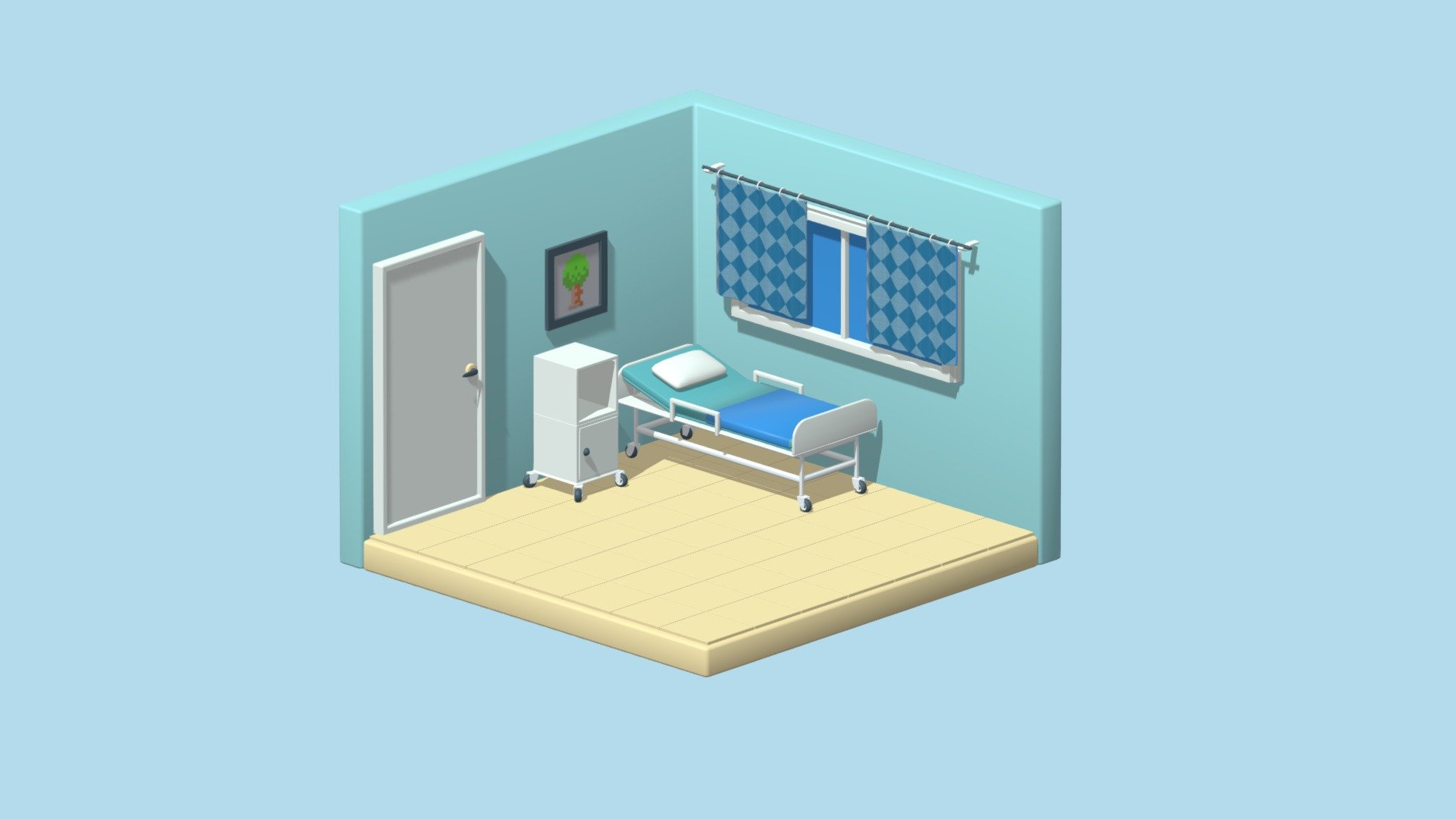 Cartoon hospital private ward 3d model