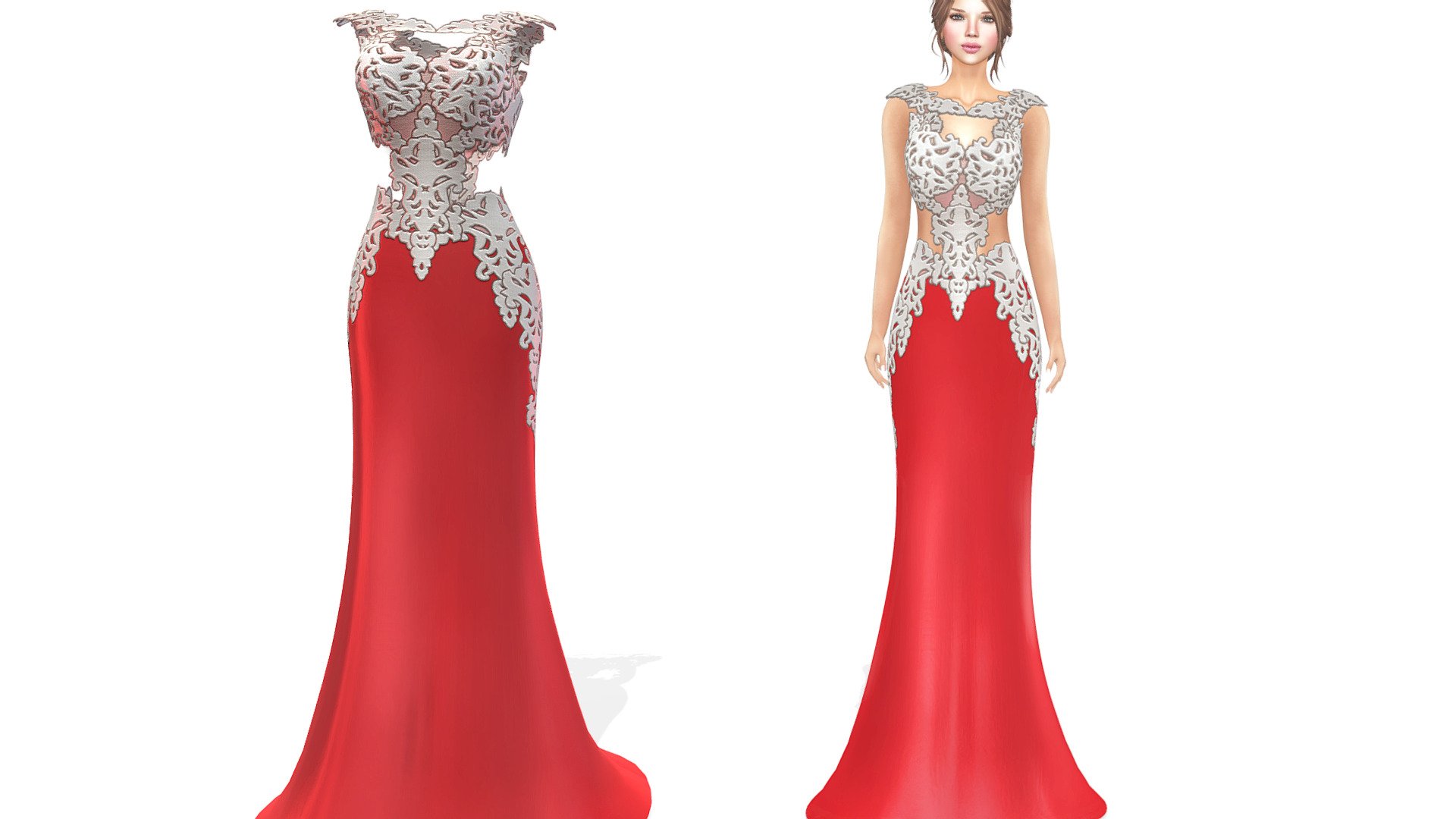 Luxury Rhinestone Satin Prom Wedding Dress 3d model