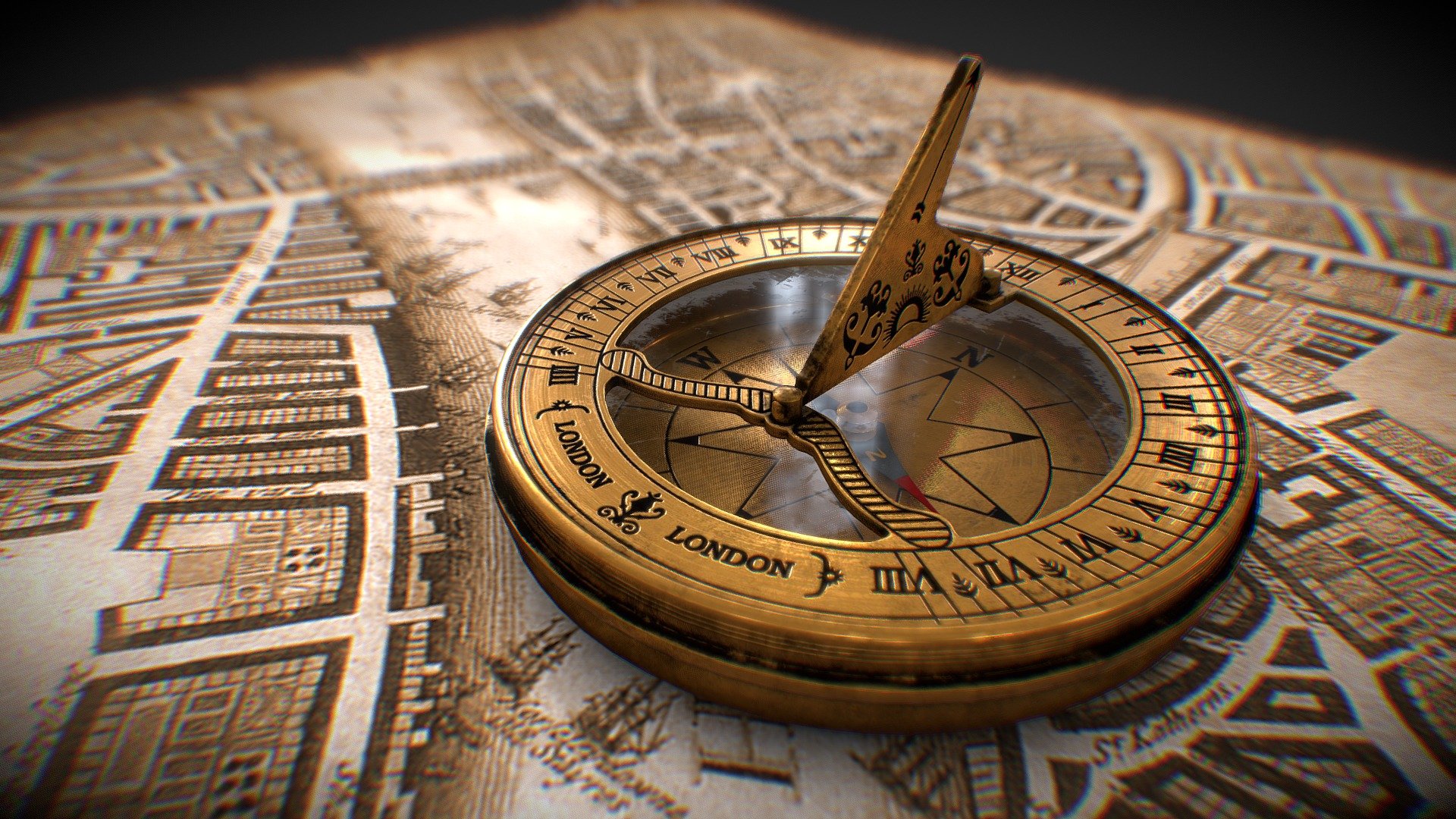 Antique Sundial cum compass 3d model