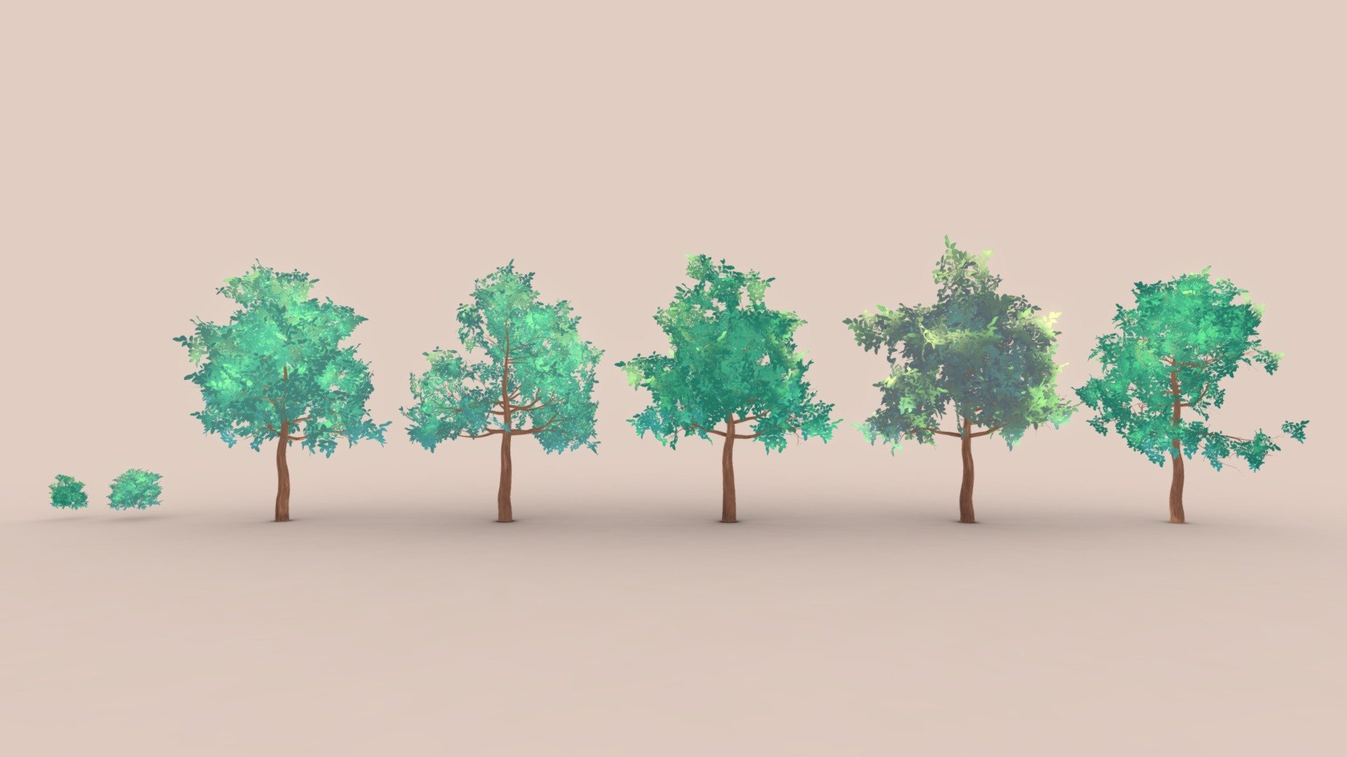 Anime Trees And Bushes (Handpainted) 3d model