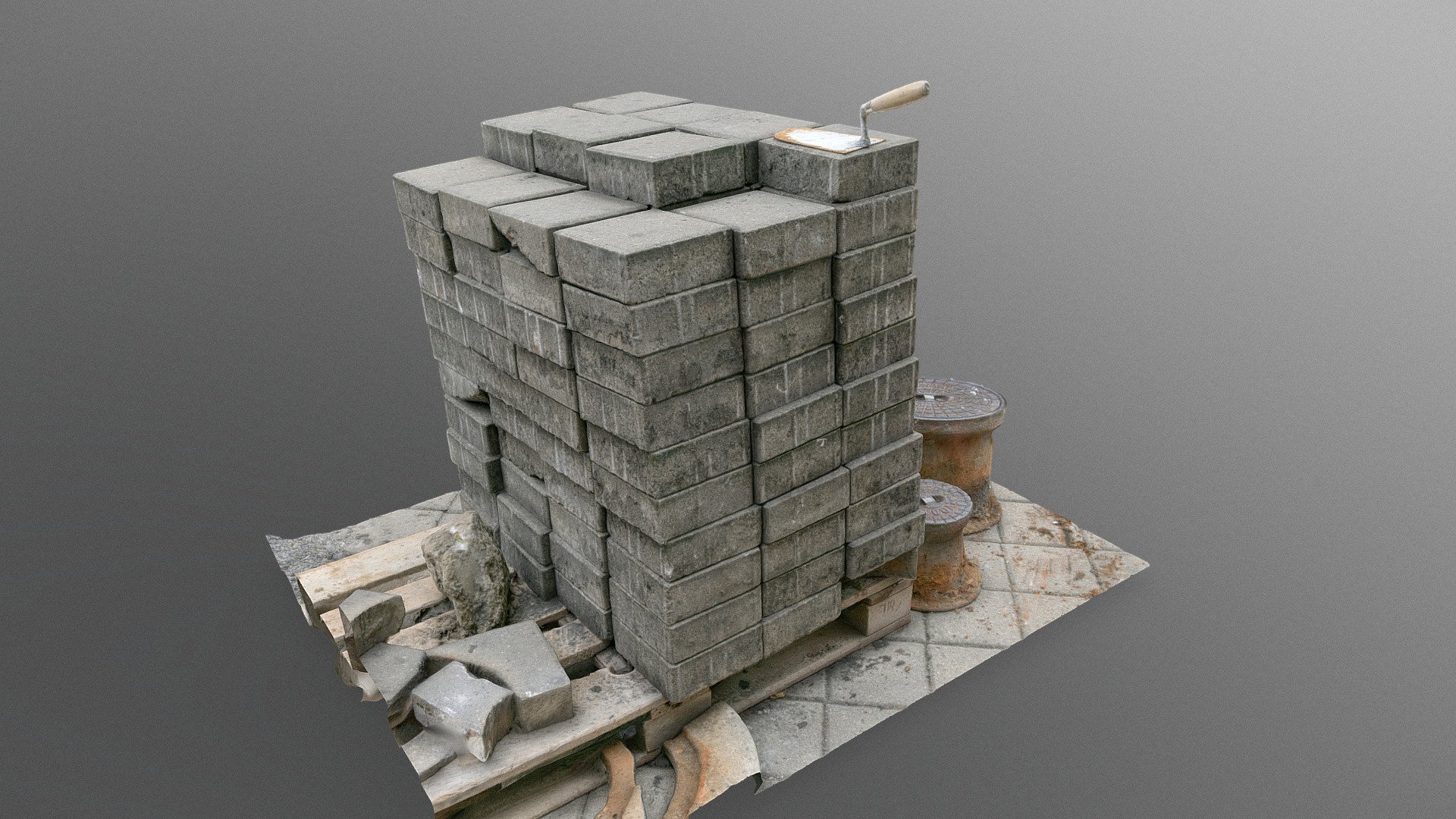 Concrete bricks stack 3d model