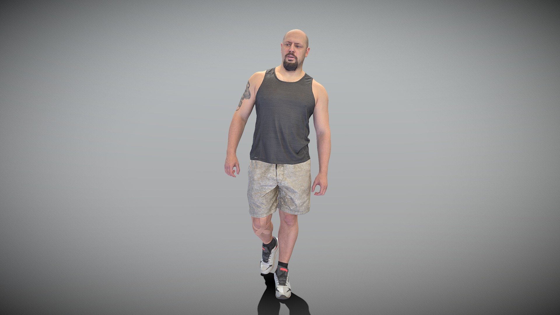 Bald athletic man walking 376 3d model