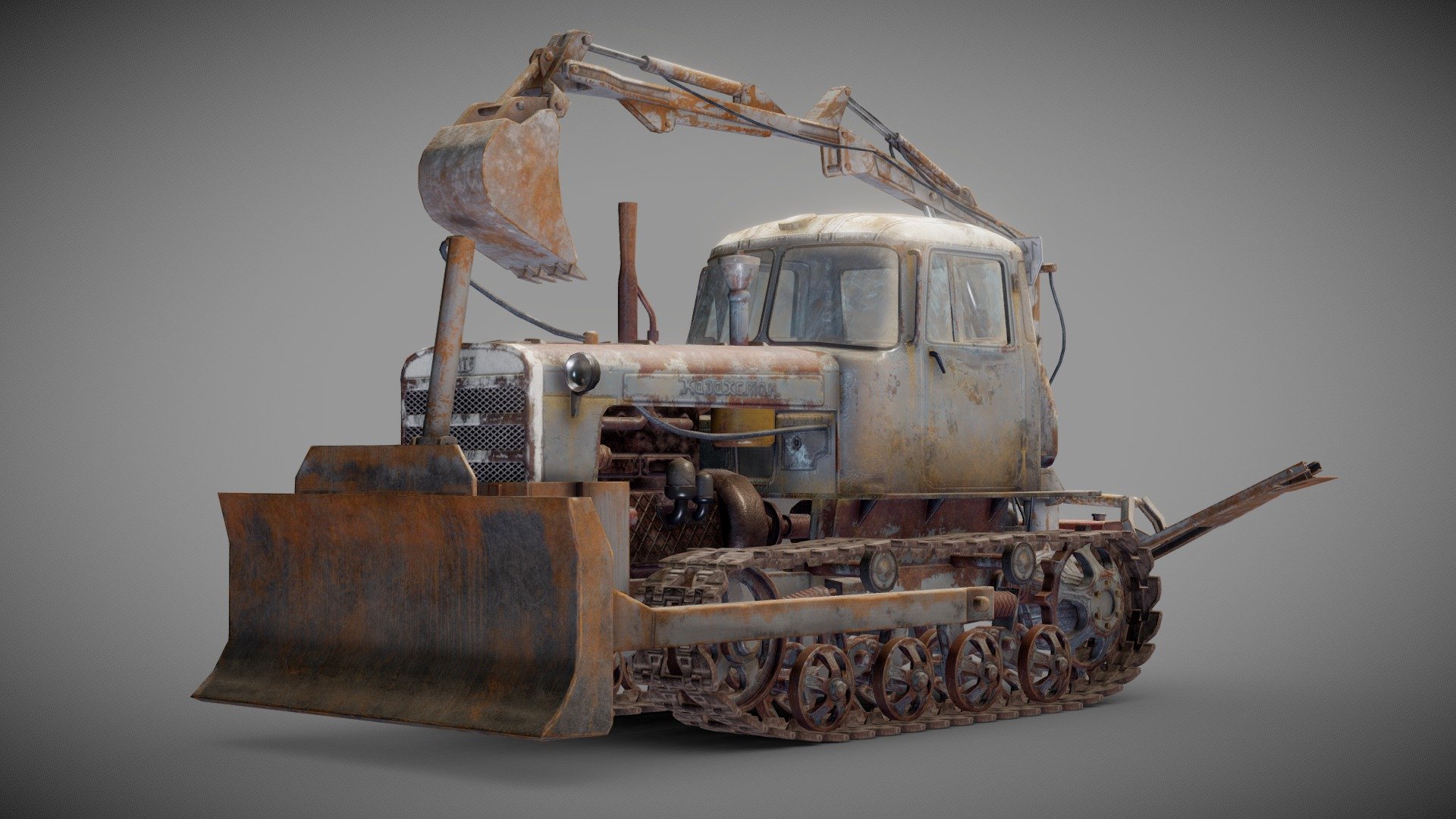 DT-75 rusted diesel tractor grey iv7 3d model