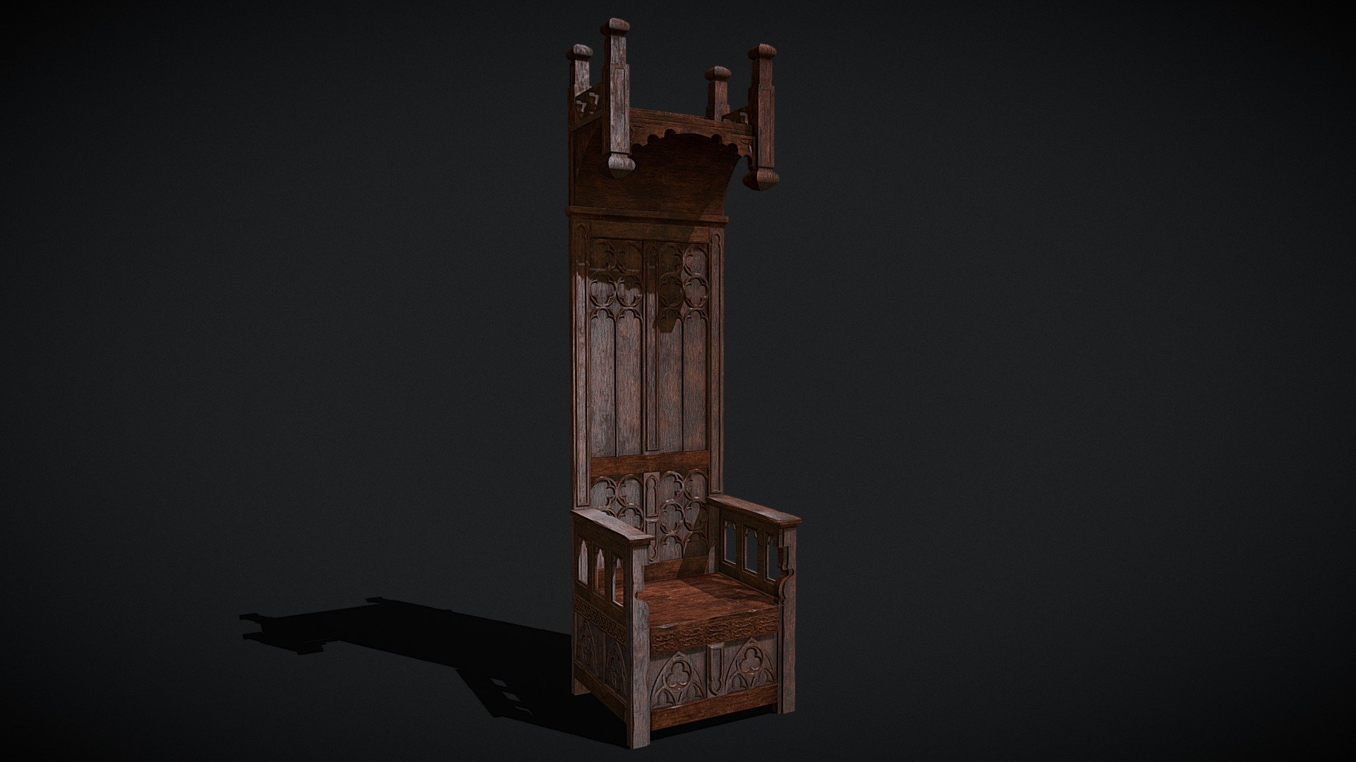 Medieval Wooden Antique Gothic Throne 3d model