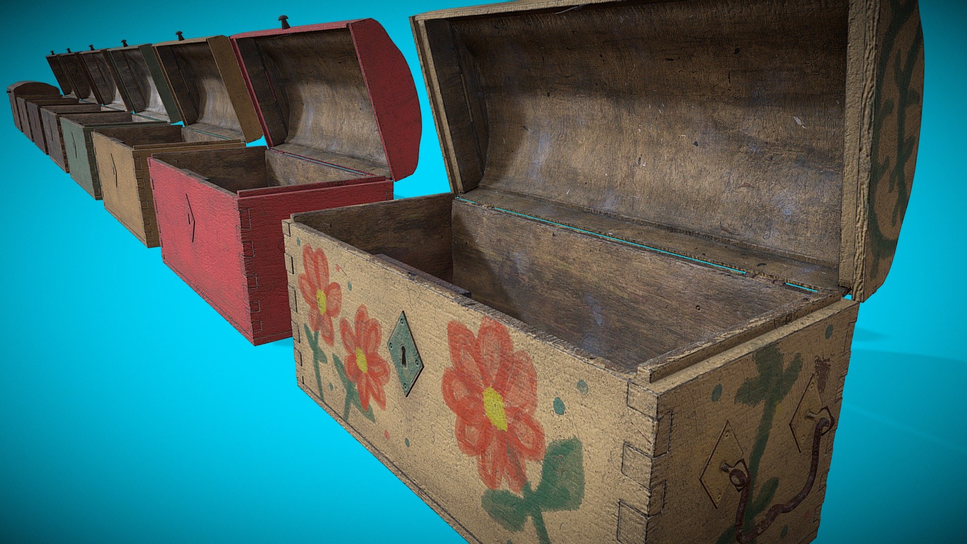 1800s Wooden Dome Trunks 3d model