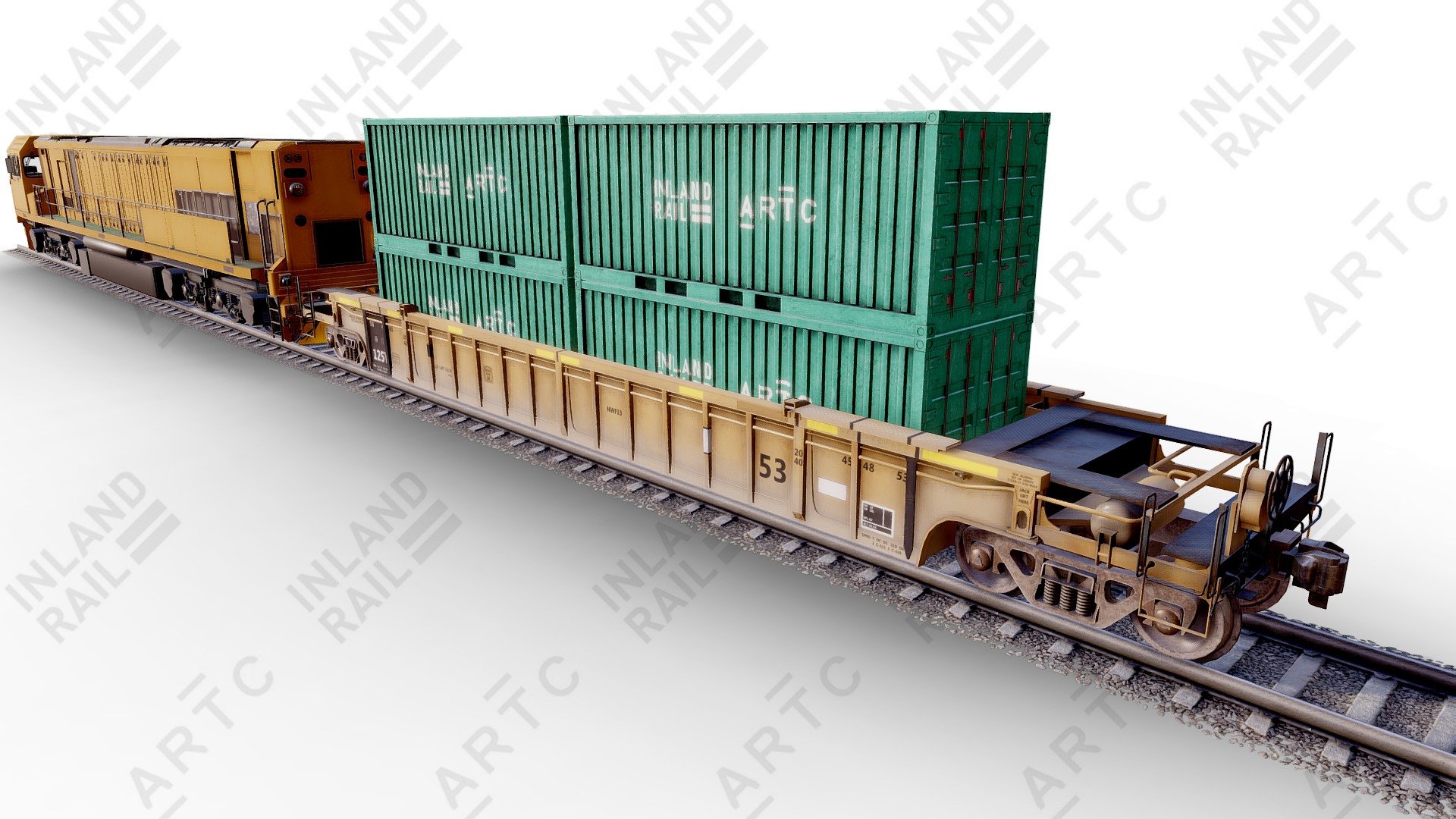 Locomotive and  Double stacked Wagon 3d model