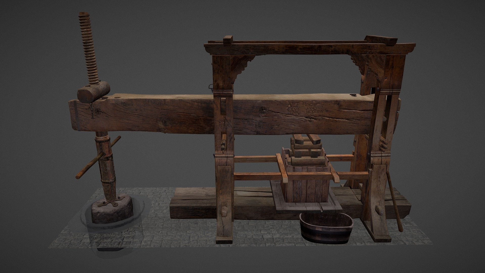 Horizontal wine press/Kladový vinohradnícky lis 3d model