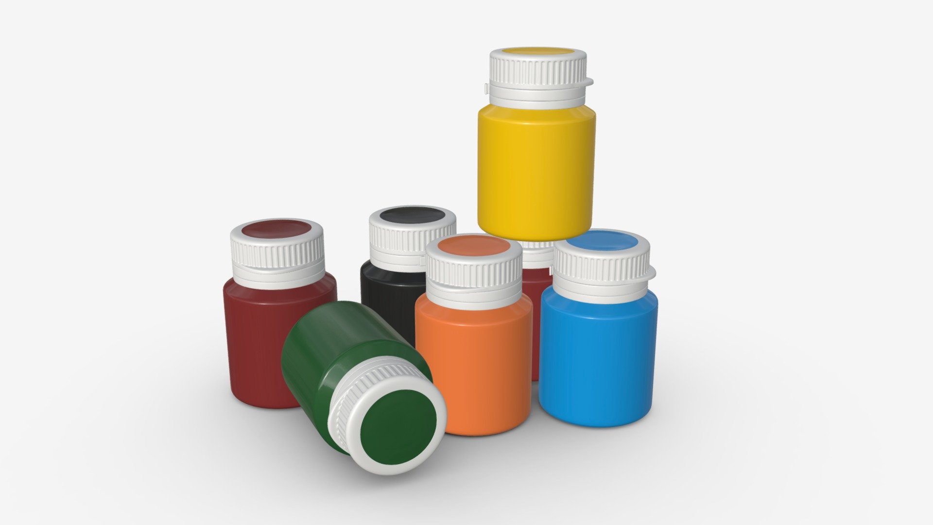 Сolor gouache paint jars 3d model