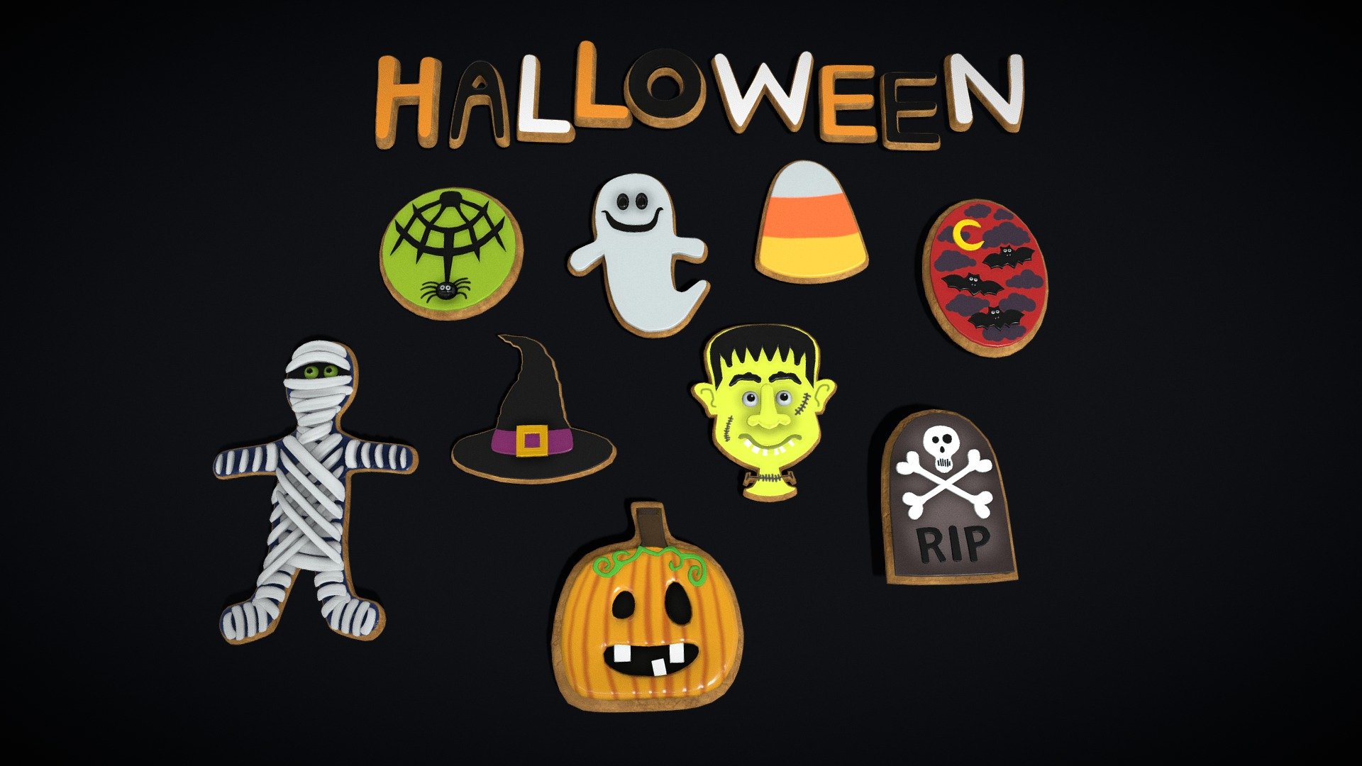 Halloween Cookies Sets One Two Three and Letters 3d model